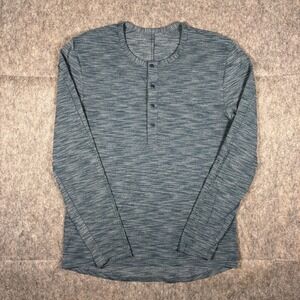 Lululemon Long Sleeve Henley Shirt Men's Large Blue Gym Stretch Run Athleisure